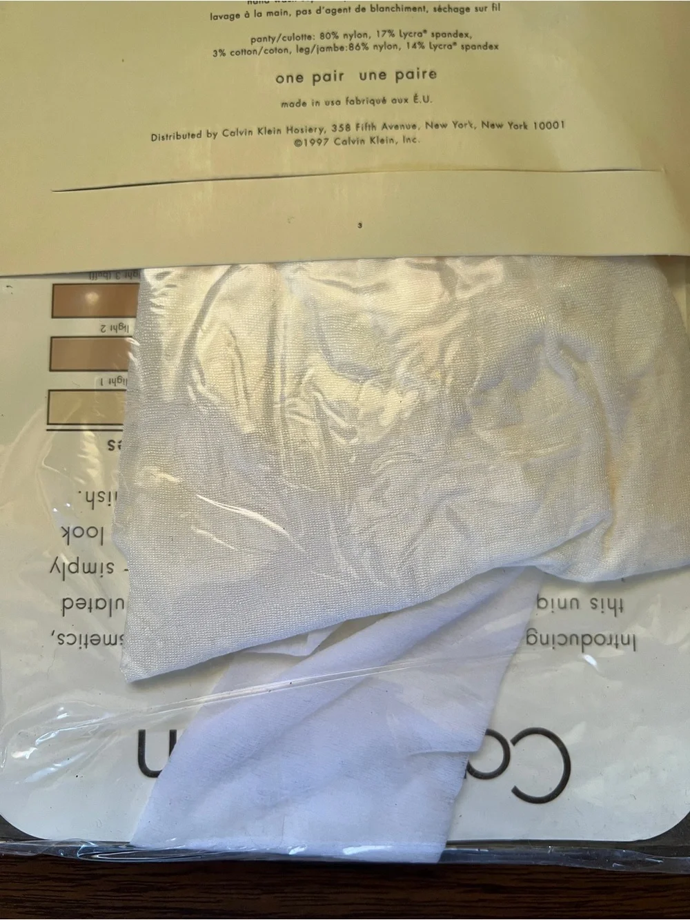 Vintage Calvin Klein Ultimate Sheer White  Pantyhose- Size B